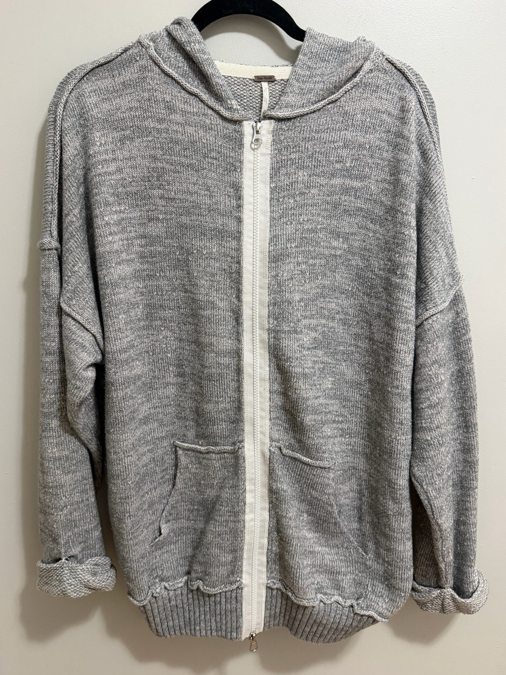 Free People Gray Knit Full Zip Hoodie Sweatshirt Jacket Size Small S